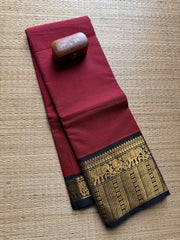 Maroon With Black Zari Border Kanchi Cotton Saree