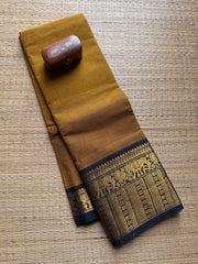 Mustard With Black Contrast Zari Border Kanchi Cotton Saree