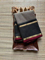 Floral embroidery linen cotton saree - Ivory White