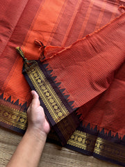 RF1397 Burnt orange with brown ~ Vintage Podikattam Kanchi cotton saree with small border