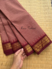 RF134 Dual Tone Onion Pink Shade Podi Kattam / small checks Kanchi cotton saree