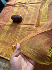 RF92 Monotone Yellow & Gold shade mixed Vintage Podi Kattam / small checks Kanchi cotton saree -RF92