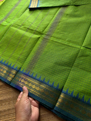 Vintage Podi Kattam ~ Green shade with l blue combination small checks Kanchi cotton saree