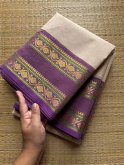 RF363 Half white and with light purple combination Kanchi cotton saree