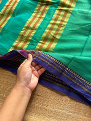 RF458 Turquoise green shade Mercerised Narayanpet cotton saree with contrast small thread border