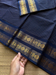 RF1400 Monotone Dark navy blue ~ Vintage Kattam Kanchi Cotton Saree
