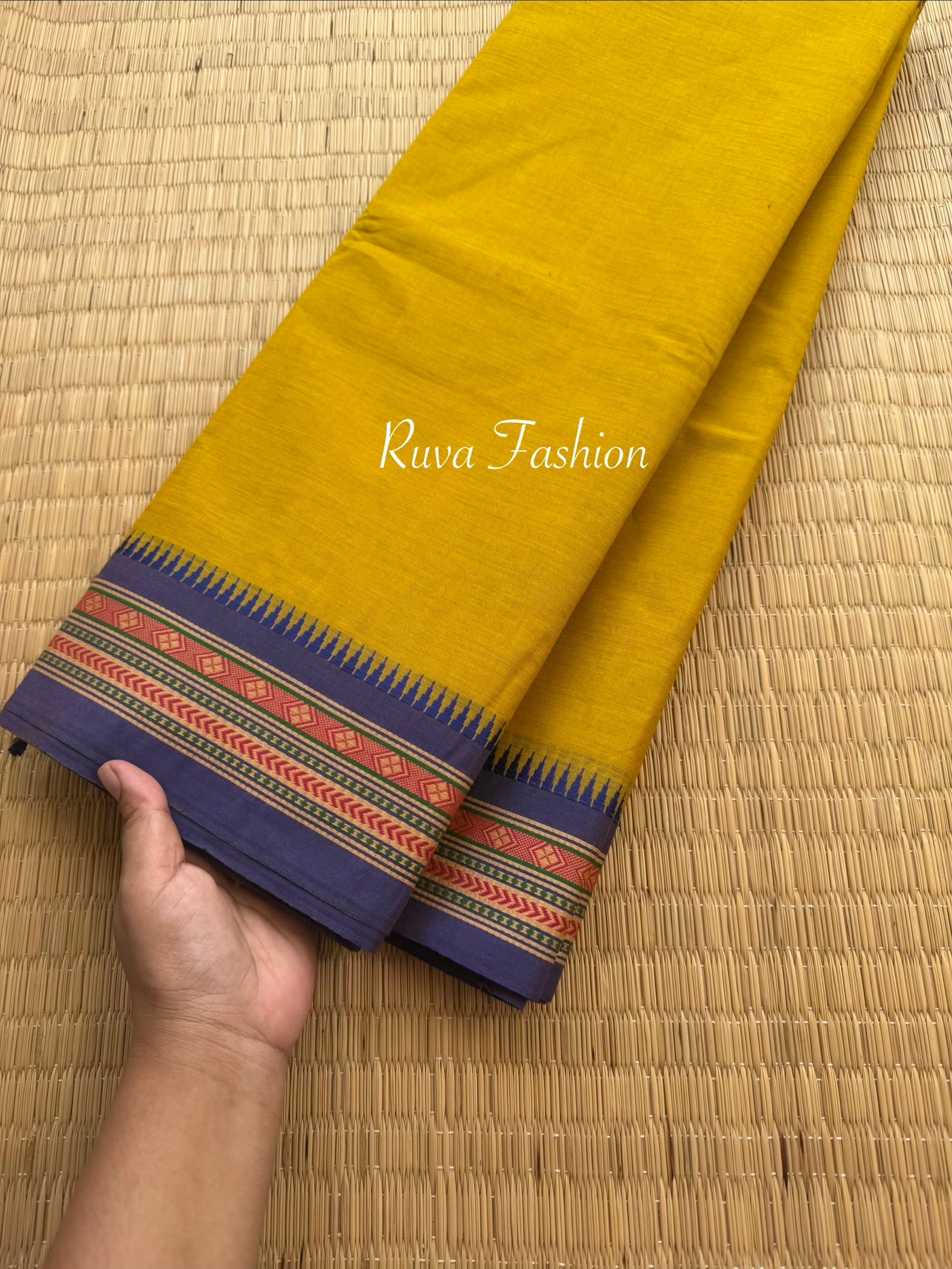 RF133 Mustard yellow shade small thread border Kanchi cotton saree