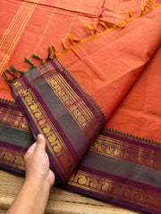 RF218 Orange shade Kanchi cotton saree with Annam & Mango Rettapet border