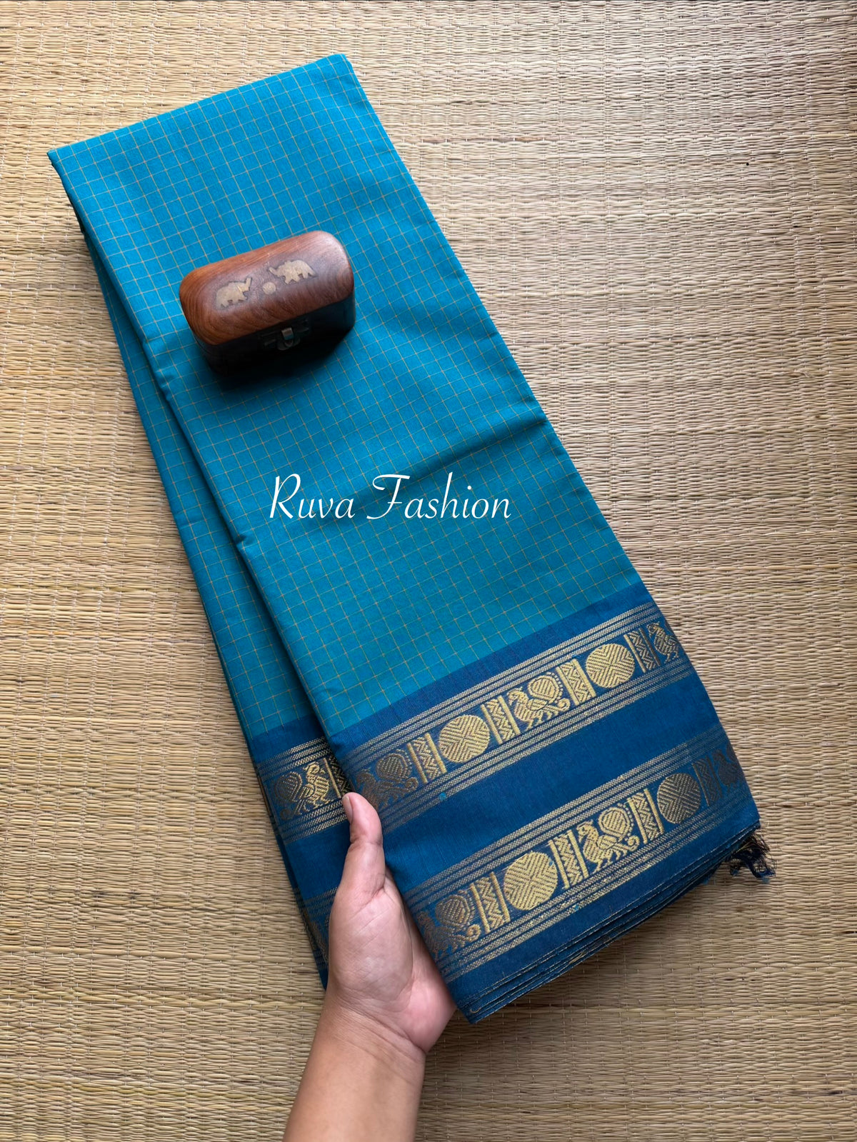 Blue Checks / Kattam Kanchi Cotton Saree