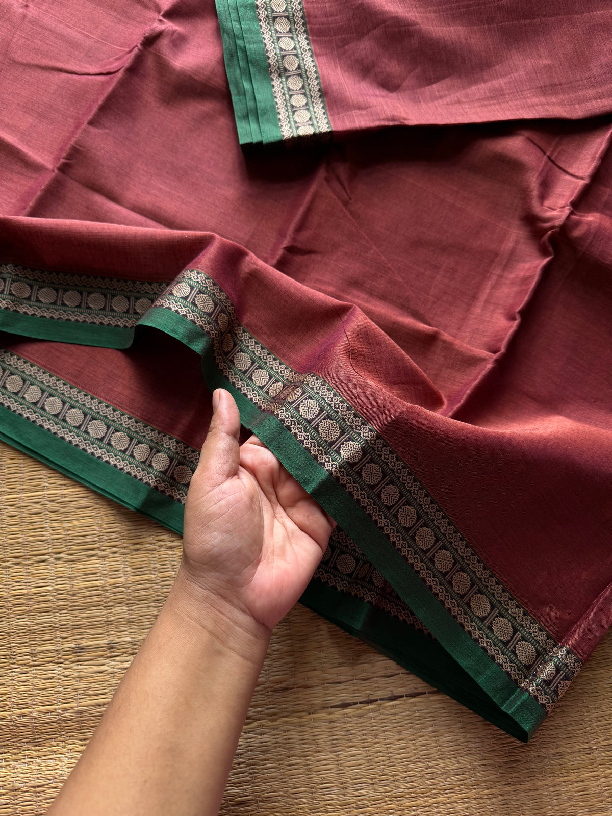 RF1313 Dual tone copper & pink mixed shade Mercerised soft Narayanpet cotton saree with small border