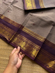 RF1196 Dual tone grey shade Kanchi cotton saree with handmade thread buttas