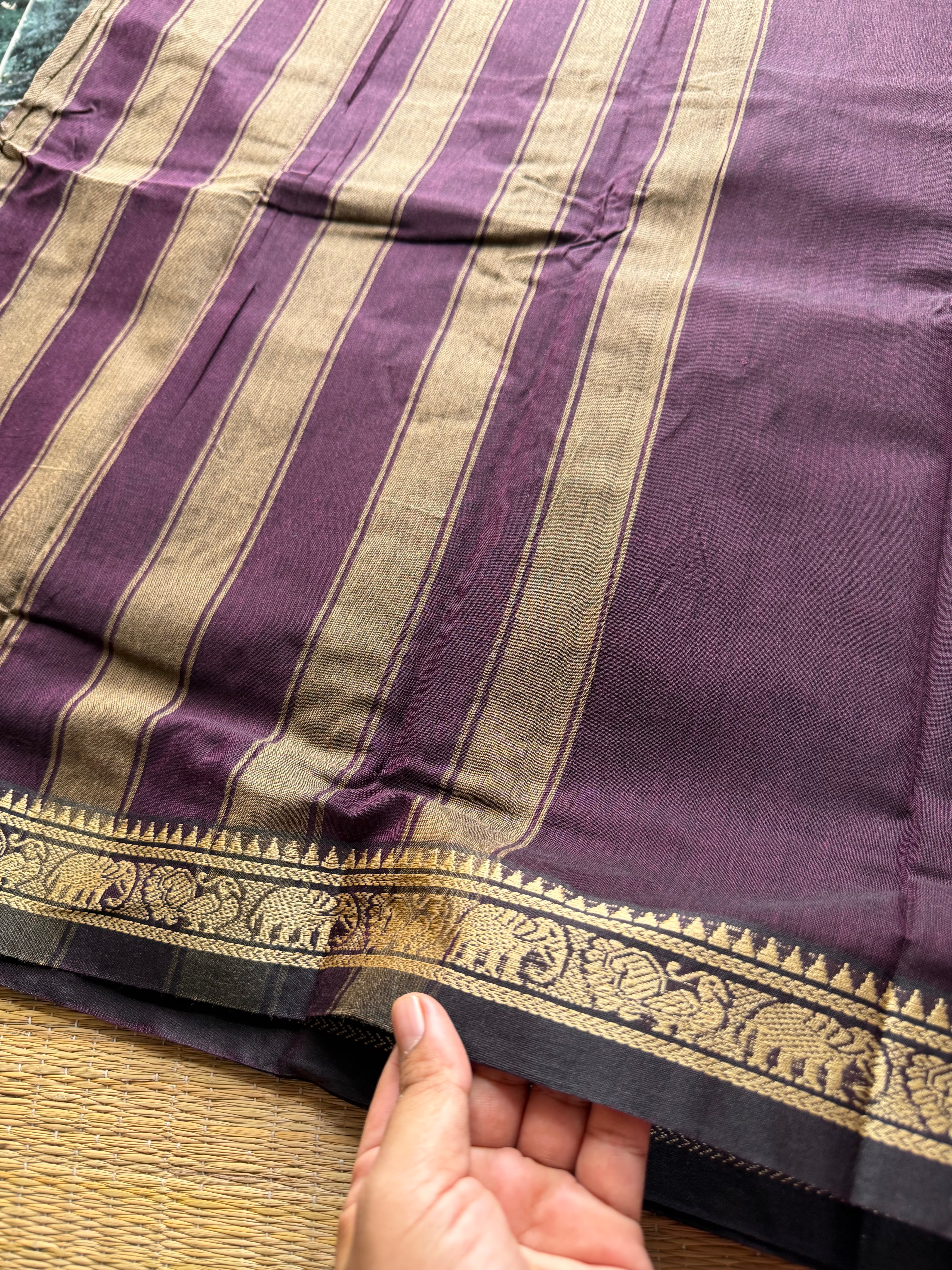 RF313 Dual tone Brown shade Mercerised Narayanpet Cotton Saree With Small Annam and elephant pattern border