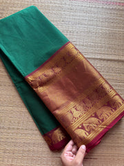 RF235 Green with maroon combination Kanchi cotton saree with big zari border