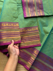 RF503 Dual tone Apple green shade Kanchi cotton saree with silk saree inspired lavender shade Varisaipet  border