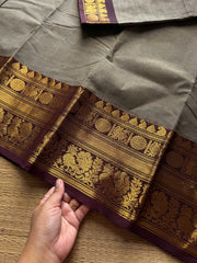 RF1306 Beige & Grey mixed shade with brown Kanchi cotton saree  ~ silk saree inspired border