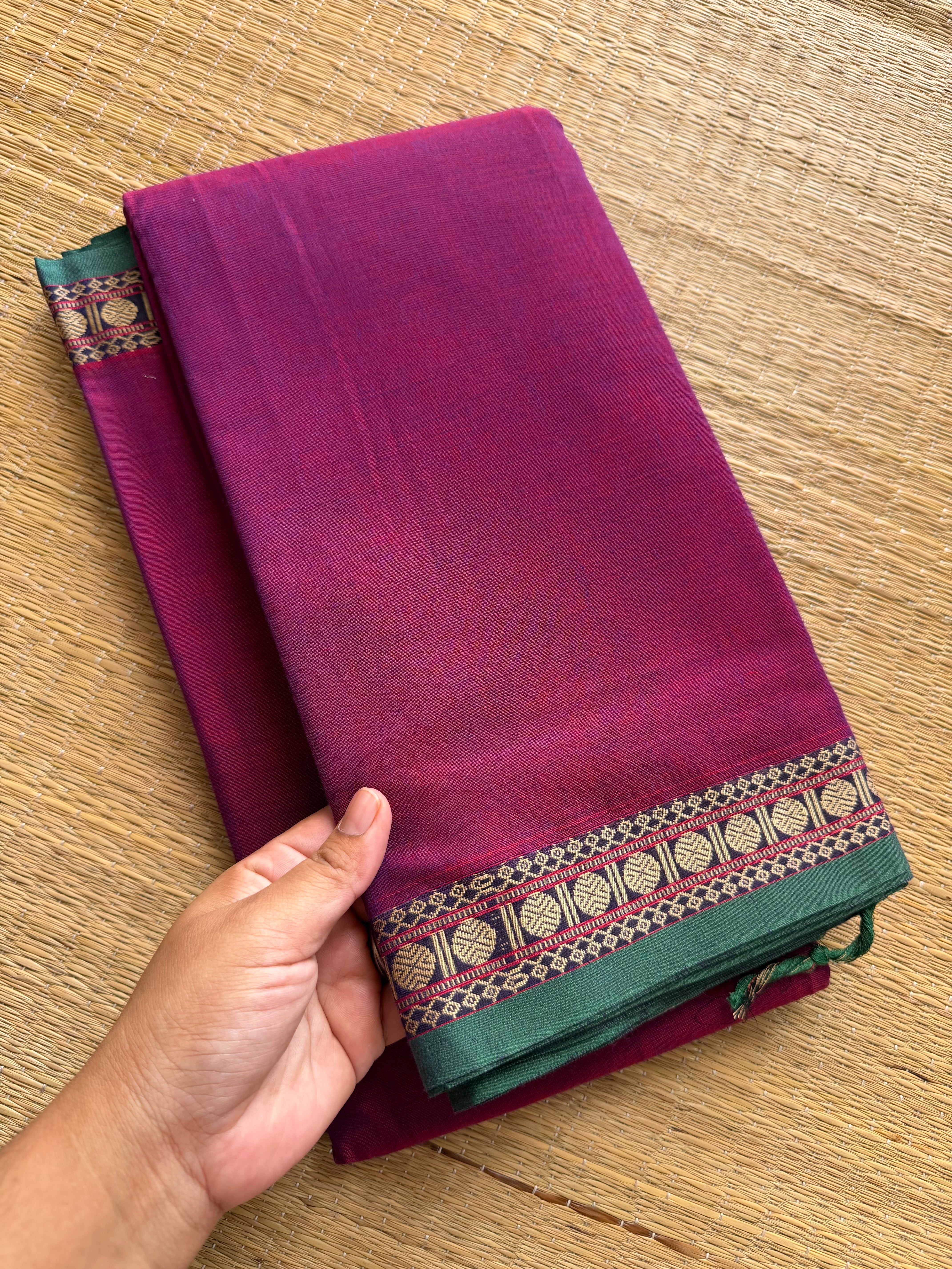 RF227 Magenta pink shade Narayanpet Mercerised cotton saree with contrast small border
