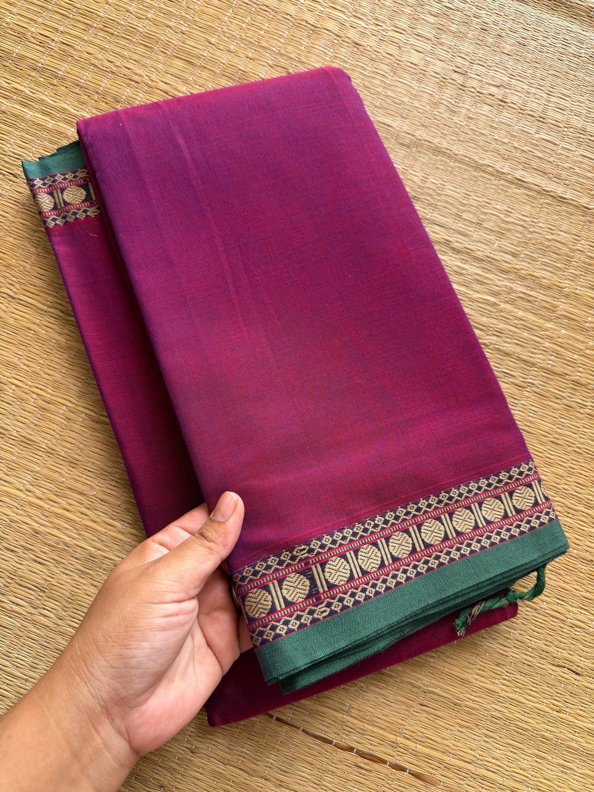 RF227 Magenta pink shade Narayanpet Mercerised cotton saree with contrast small border