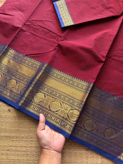 Magenta pink with royal blue combination checks / Kattam pattern Kanchi cotton saree