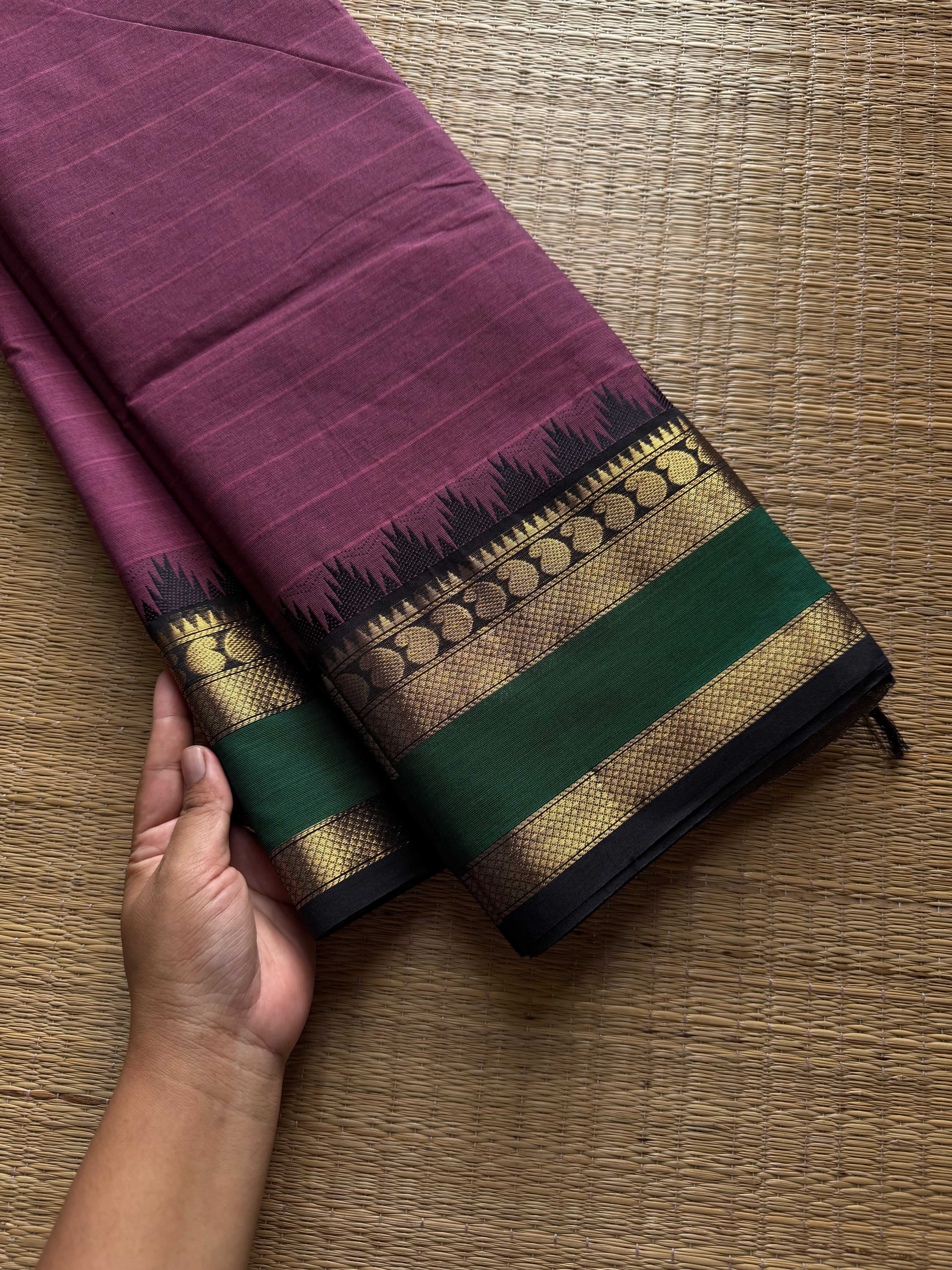 RF970 Grape shade Kanchi cotton saree with Thazhampoo pattern pattern