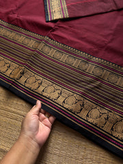 RF1420 Reddish maroon with black thread border Kanchi cotton saree