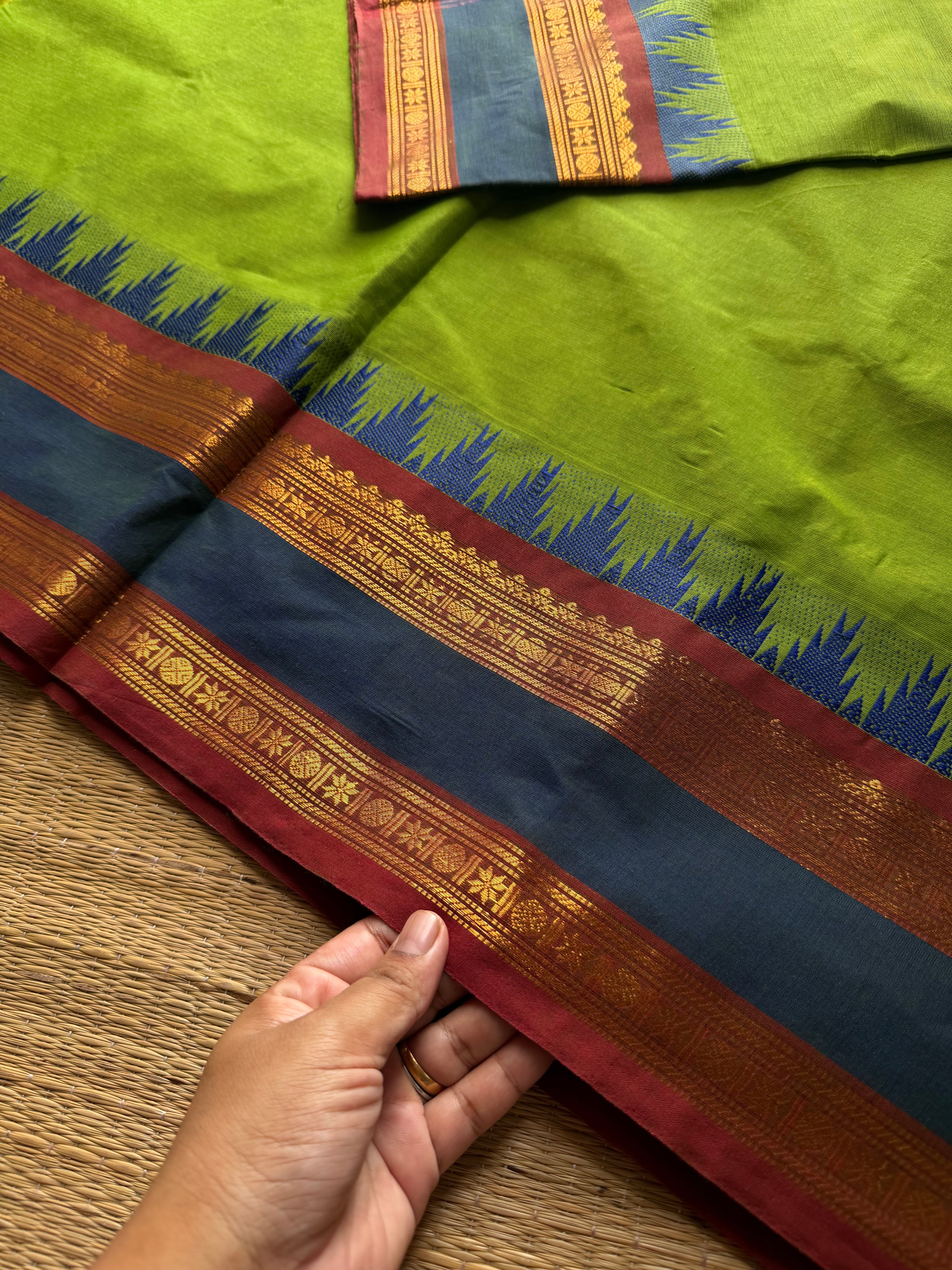 RF1263 Green Thazhampoo border Kanchi cotton saree ~ Silk saree inspired