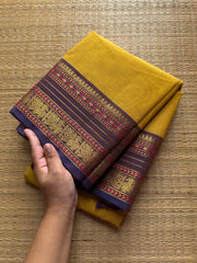 RF410 Mustard yellow shade Kanchi cotton saree with silk saree inspired Kanchi cotton saree