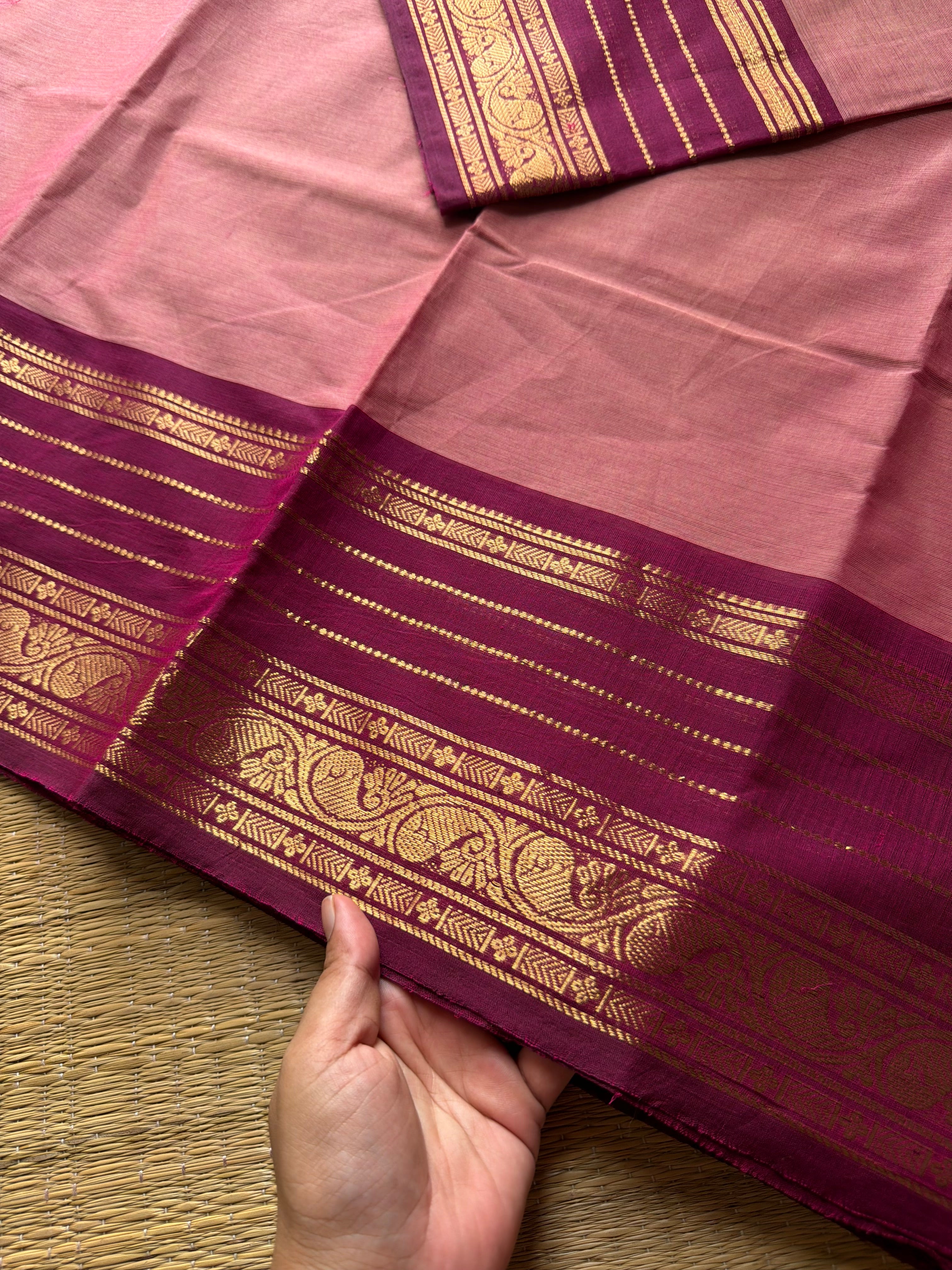 RF684 Silk saree inspired Kanchi cotton saree ~ Onion pink