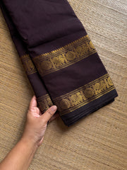 RF1160 Monotone deep coffee brown Kanchi cotton saree