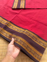 RF149 Reddish maroon with contrast brown Rettapet border Kanchi cotton saree
