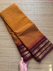 RF298 Dual tone orange with maroon combination Kanchi cotton saree with vertical striped pattern & mango Zari border