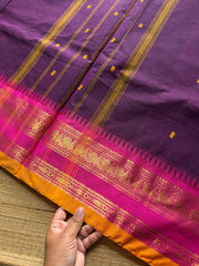 RF913 Purple ~ Kanchi cotton saree with handmade thread buttas