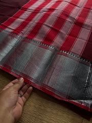 RF838 Silver Zari Mercerised Narayanpet Cotton Saree ~ Maroon