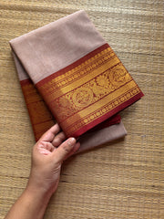 RF601 Beige with rust orange combination Kanchi cotton saree