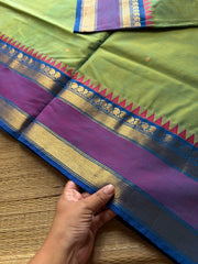 RF902 Kanchi cotton saree with handmade thread buttas ~ Apple green shade