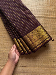 RF660 Rich Pallu Kanchi Cotton Saree with Vairaoosi Pattern ~ Monotone deep coffee brown