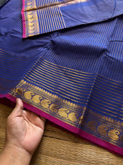 RF355 Royal Blue Shade Vaira Oosi Kanchi Cotton Saree With Small Contrast Mango Border