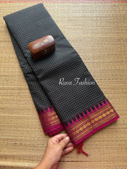 RF106 Black with pink combination Podi Kattam / small checks vintage border Kanchi cotton saree