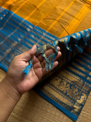 RF1039 Mutated with sky blue ~ Silk Saree Inspired Varisaipet big / long border Kanchi cotton saree