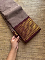 RF1031 Dual tone biscuit shade with brown border Kanchi cotton saree