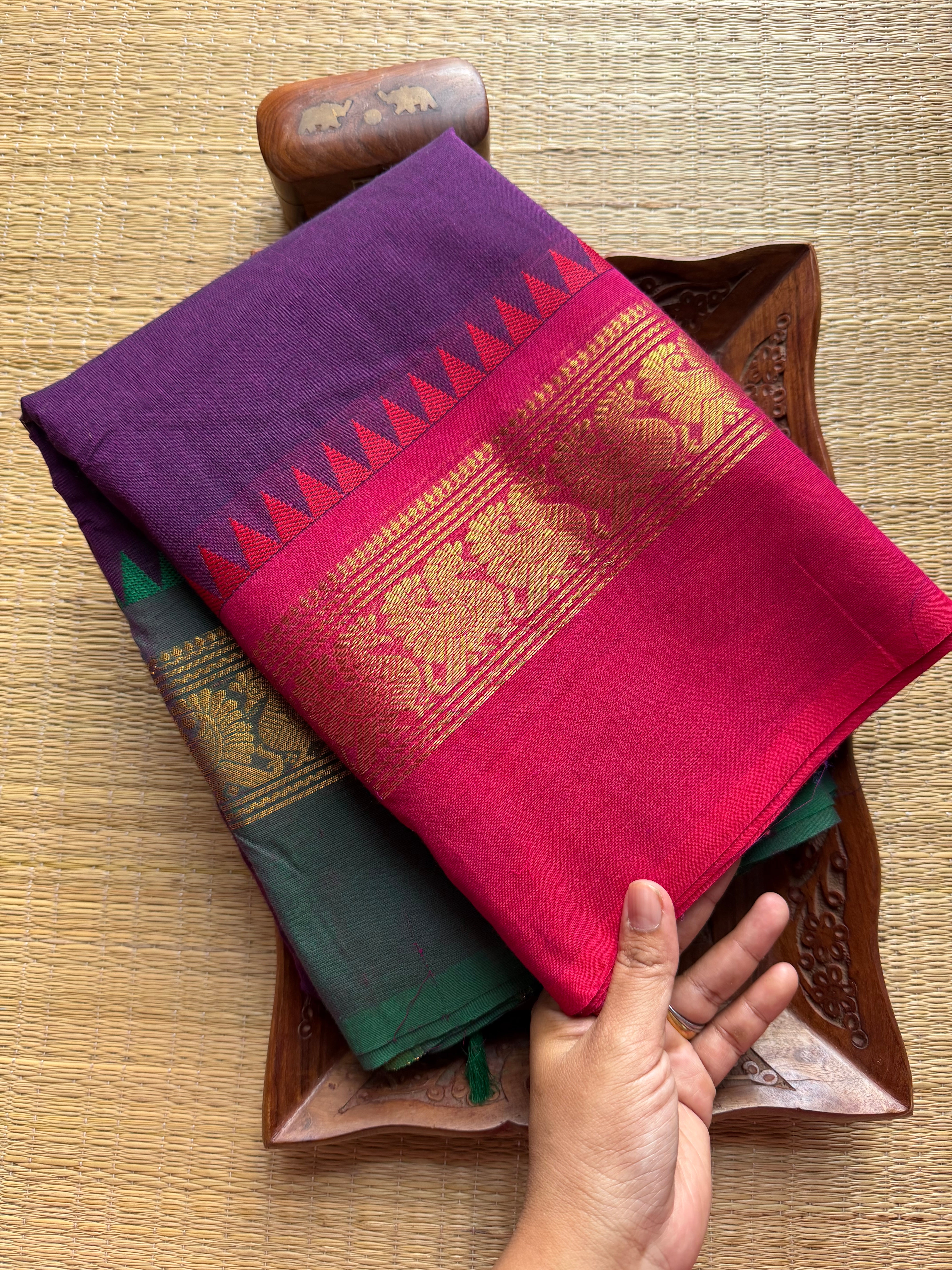 Purple Ganga Jamuna Kanchi Cotton Saree