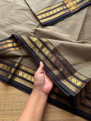 RF445 Grey with black combination small border Kanchi cotton saree