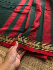 RF935 Darkest bottle green ~ Mercerised Narayanpet soft cotton saree with small thread border