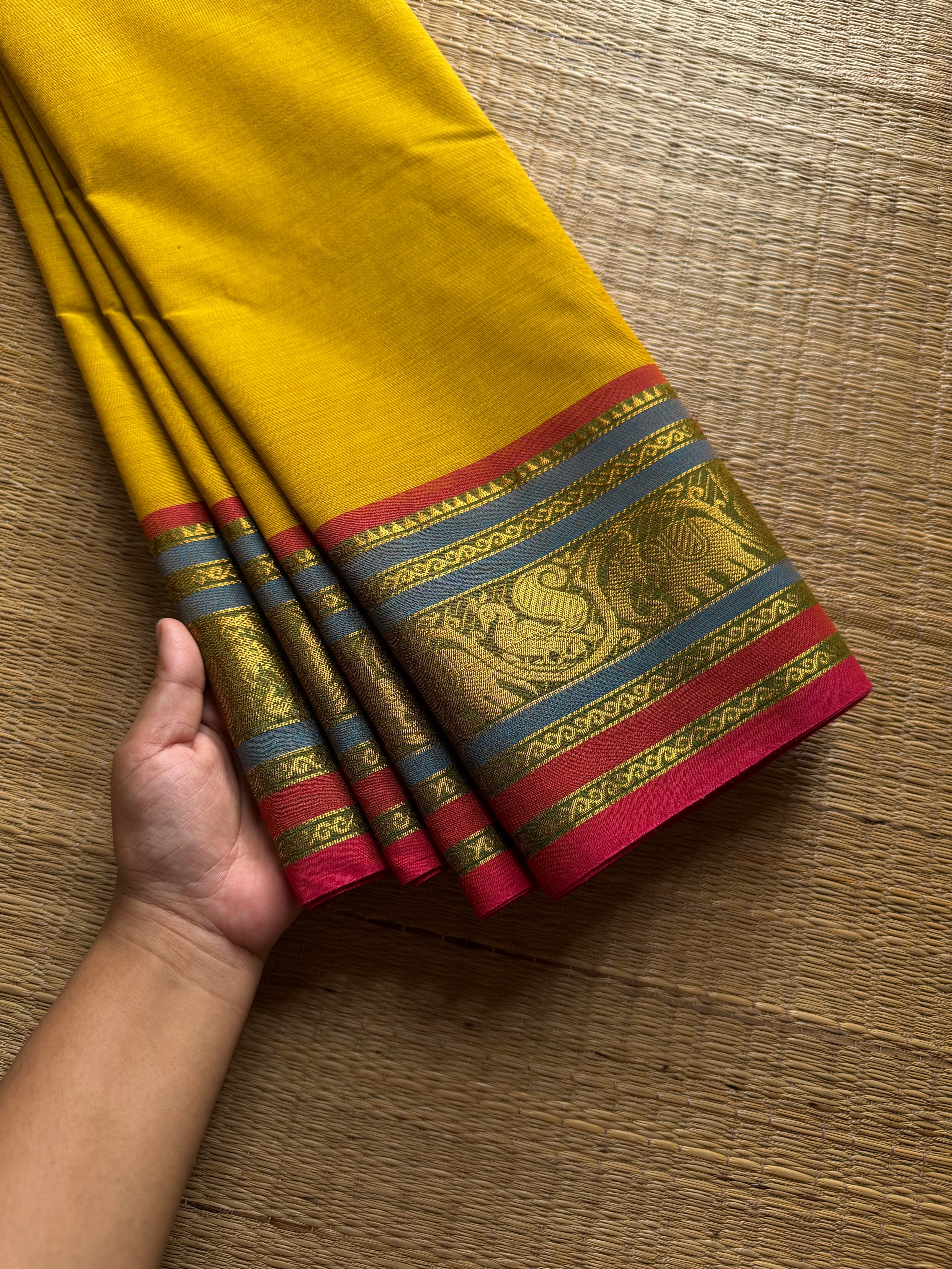 Rf1262 Yellow Kanchi cotton saree ~ Silk saree inspired