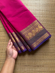 RF696 Rani pink shade ~ Silk Saree Inspired Kanchi Cotton saree multi color border