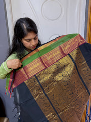RF1237 Premium Rich Pallu Kanchi Cotton Saree ~ Black