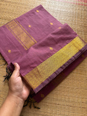 RF237 Mauve Pink Monotone Maheswari Semi Silk Cotton Saree With rich gold Zari border