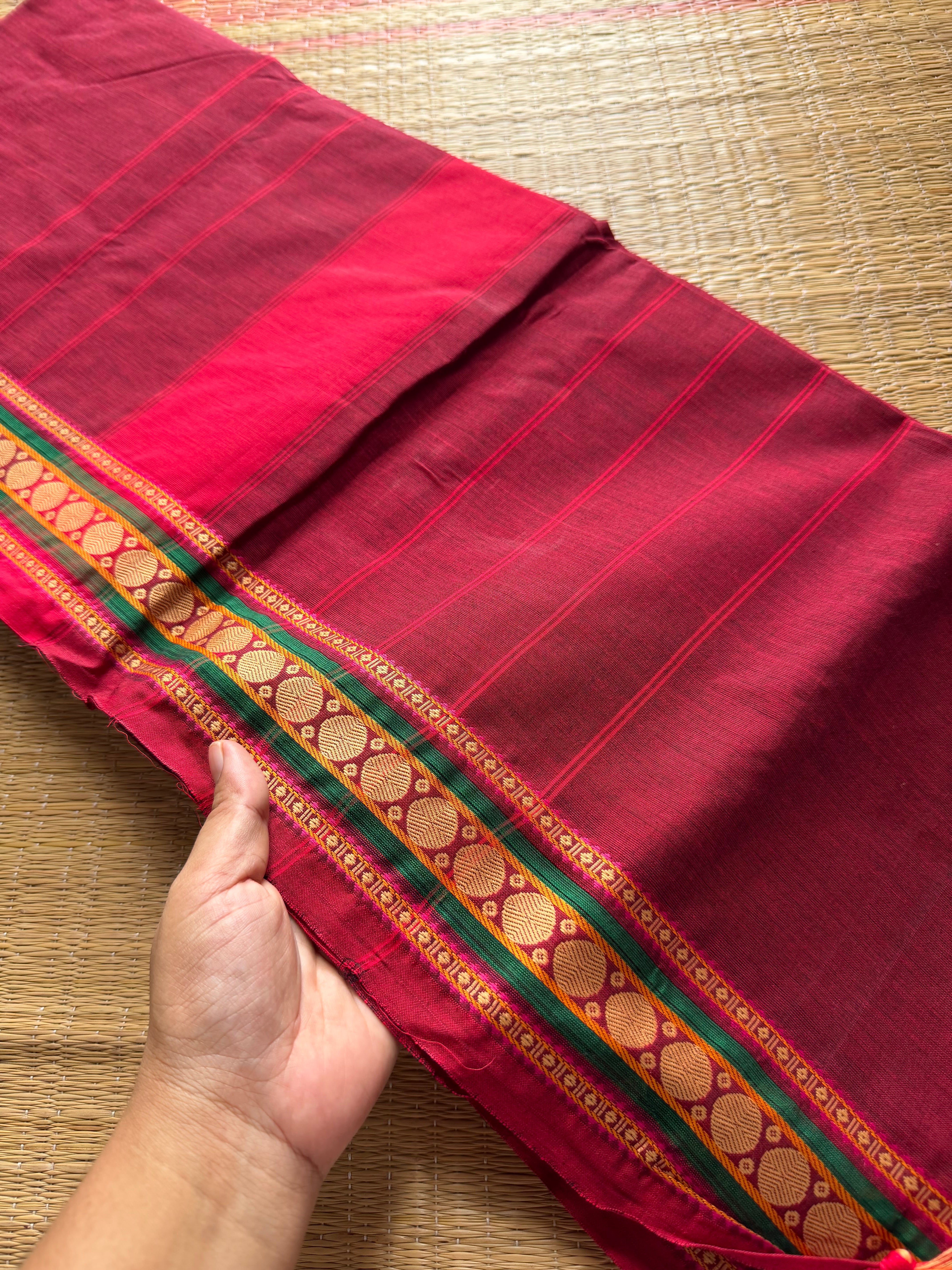 RF262 Reddish maroon shade small thread border Kanchi cotton saree