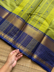 RF1214 Dual tone green with blue combination Kanchi cotton saree with handmade thread buttas