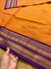 RF139 Dual tone orange with contrast purple combination Kanchi cotton saree