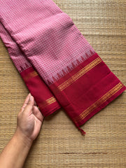 Baby pink with with reddish pink combination vintage border Podikattam Kanchi cotton saree